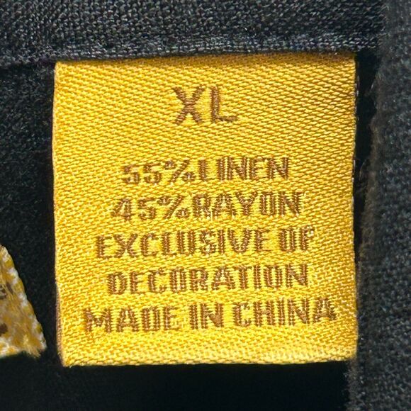 Havanera Shirt Mens XL Black Linen Rayon Short Sleeve Button Up Beachy - Picture 8 of 10